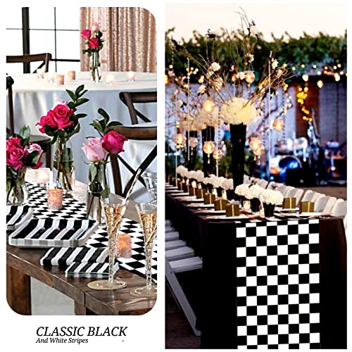 10 Pack Polyester Table Runner Black And White Checkerboard Racing Theme Party Supplies Buffalo Check Table Runner 72 Inches Long Black White Plaid Table Runner Table Decoration For Picnic Wedding #TOP5