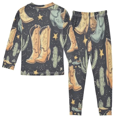 Pajama Sets Long Sleeve Cowboy Boots and Cactus Soft Comfy Sleepwear 2 Piece PJS 3-8T3