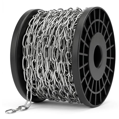 QWORK 50 Ft Hanging Jack Chain, Heavy-Duty Stainless Steel Twist Link Chain Roll Spool for Hanging Fixture, Pet Towing (1.5mm, Silver)