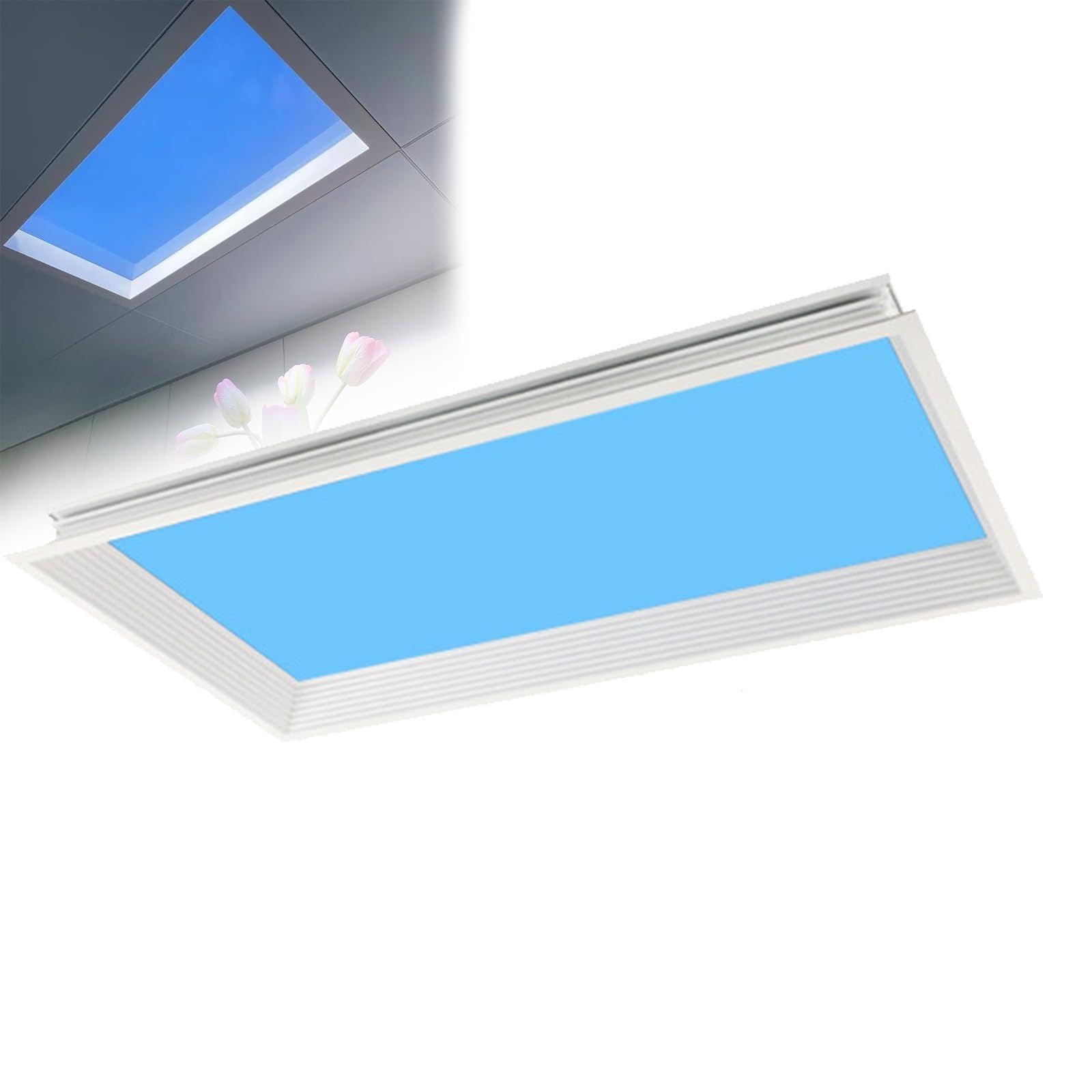Inteligentna lampa sufitowa imitująca błękitne niebo – wpuszczana oprawa LED z pilotem, regulacja temperatury barwowej, wykonana ze stopu aluminium, efekt naturalnego światła, do biura (600x1200mm)