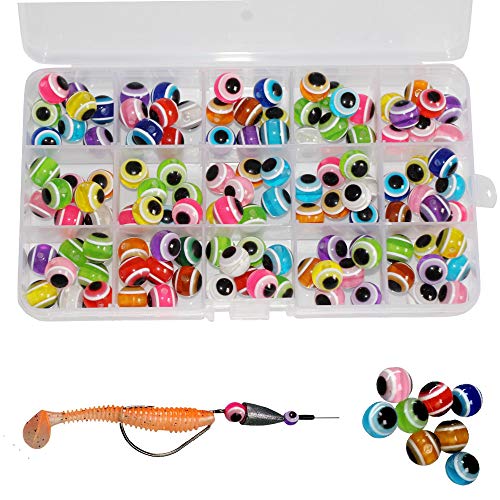 Laxygo 300pcs Mixed Color Fish Eye Beads Fishing Line Beads 6mm/8mm/10mm/12mm (150pcs 10mm Mixed Color)