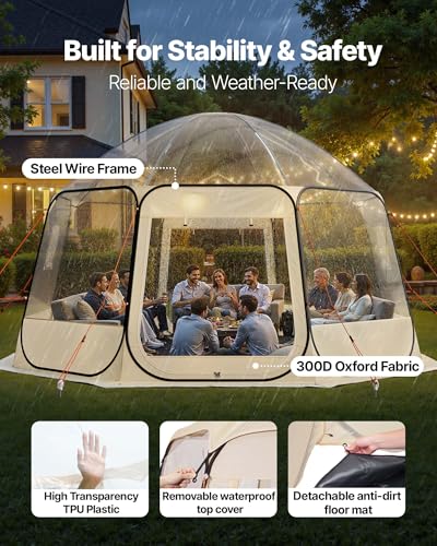 VEVOR Pop-up-Bubble-Zelt, 458 x 432 x 230 cm, transparentes Campingzelt, Garten-Kuppel-Iglu-Zelt mit Fenstern, Sportzelt, 540°-Panoramablick, für 12–15 Personen, Terrasse, Hinterhof