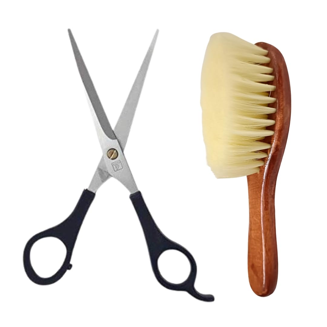 GutarGoo® Sharp Stainless Steel Professional Scissors for Hair Cutting Salon & Parlor Hair Duster Brush Wooden Powder Cleaning (Pack of 2)-image-41