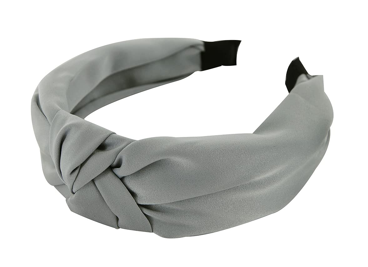 axy Headband with Knot and Satin Covered Vintage Beautiful Headband Hair Accessories Women's Headband HR35A (Grey) - Image 2