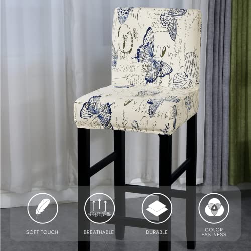Image of SearchI Bar Stool Covers Set of 4, Stretch Washable Barstool Seat Covers, Counter Height Chair Covers for Kitchen Dining Room Cafe (Flowers Butterfly)