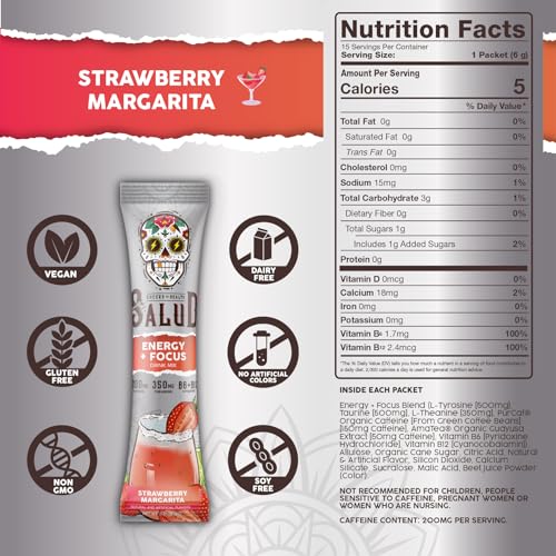 Image of Salud 2-in-1 Energy Drink Powder + Focus, Strawberry Margarita, 15 Servings