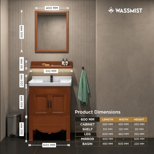 Image of WASSMIST Floor Mounted Bathroom Vanity | Modern Floor Standing Basin Cabinet for Bathroom | Thermoplastic Cabinet (Brown)