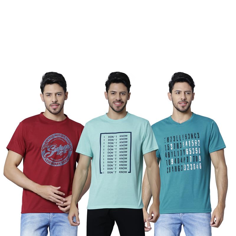 FREE UNIONMen's Cotton Printed Tshirt (Pack of 3)