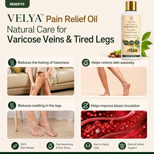 Image of Pain Relief Oil for Tired Legs & Swelling | Lab tested Natural Circulation Support for Varicose Veins & Tired Legs, Reduces Heaviness & Fatigue | Fast Absorbing, Non-Sticky, Plant-Based Massage Oil 60ML( Pack of 2)