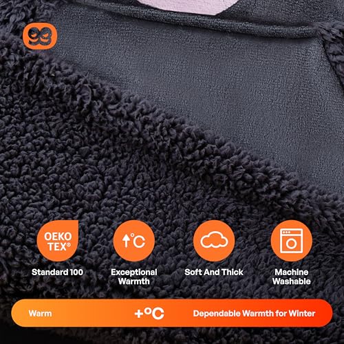 Image of Giggling Getup Wearable Blanket Hoodie for Women and Men Sherpa Fleece Hooded Blanket Sweatshirt Warm Cozy Sherpa Wearable Throw Oversized Hoodie with Giant Pocket & Sleeves for Adult Halloween Cat