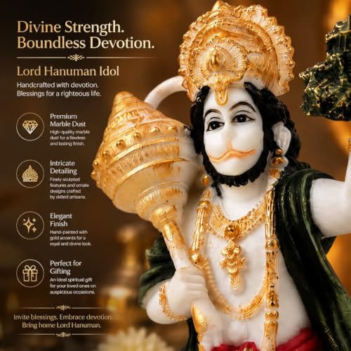 Image of ARMONIA Hanuman Ji God Idol for Home Decor - 9 Inch Resin Bajrangbali Murti Figurine, Best Spiritual Gift for Wedding, Pooja Room, Car Dashboard, Living Room,Housewarming (Including Cloth)