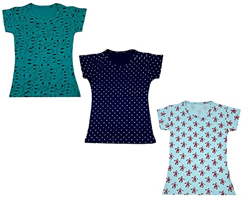 Image of indi weaves Girls Printed Cotton Half Sleeves Tshirts (Pack of 3)