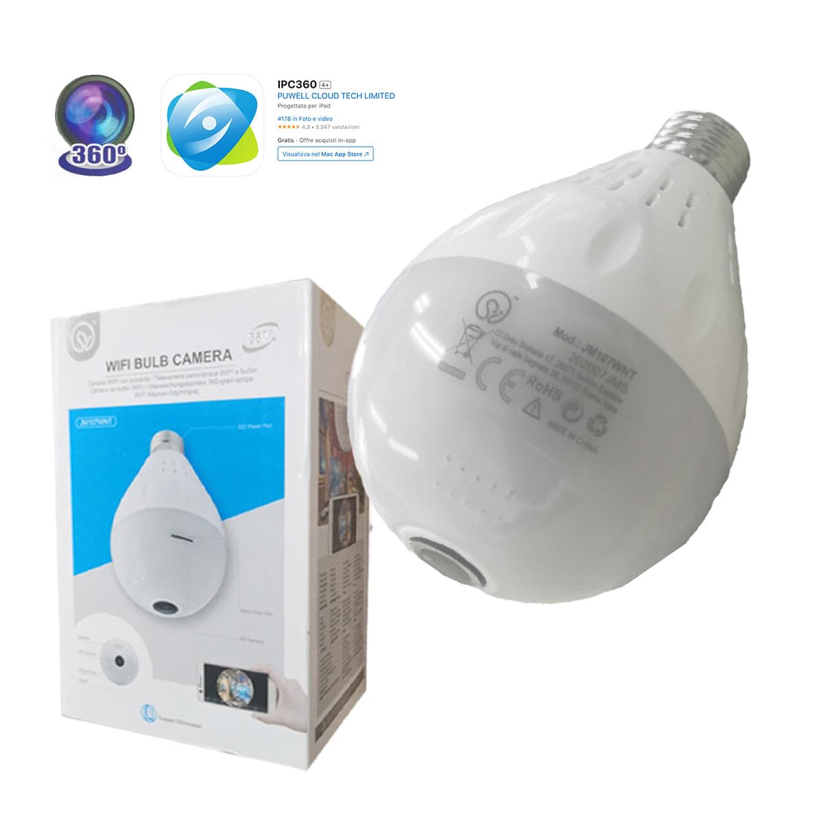 Telecamera Di Sorveglianza Con Lampadina E27 – Wi-Fi 1080P 360° – Visione Notturna, Audio Bidirezionale, Allarme APP