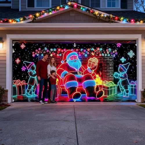 Housse de garage lumineuse LED Noël décorative et imperméable pour extérieur
