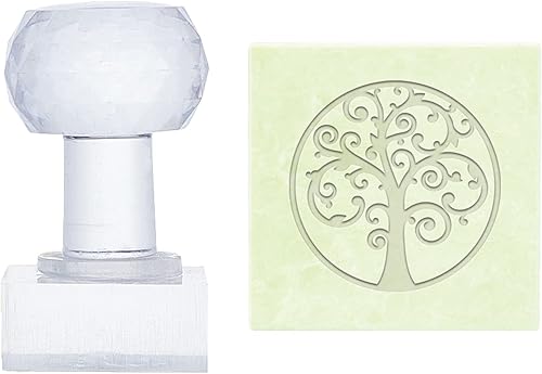 PH PandaHall Sello de jabón de árbol, sello acrílico del árbol de la vida con asa, sello cuadrado de jabón, sello de impresión para jabón hecho a