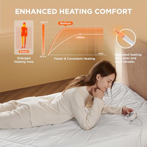 Bedsure Heated Mattress Pad Full - Bed Warmer with Memory & Preheat Functions, 12-Hour Auto Off & 10 Heat Settings, Single Controller, Fast Heating, Brushed Electric Mattress Pad Full, 54"x75"