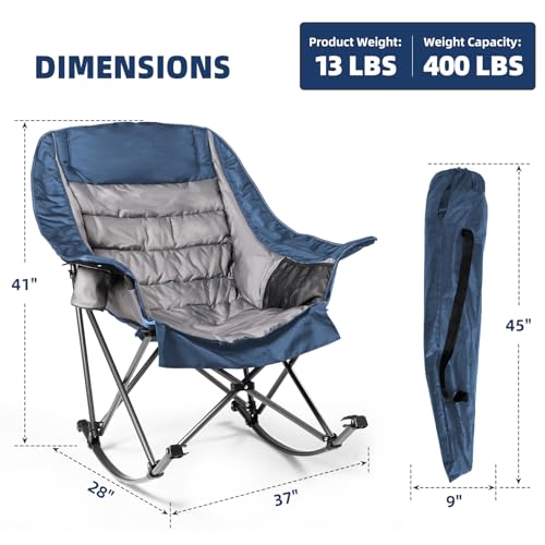 Silla Mecedora para Camping Oversized para Adultos - Capacidad 400 libras, Silla Acolchada con Portavasos, Plegable y Portátil para Exterior, Camping, Patio (Azul y Gris) miniatura 2