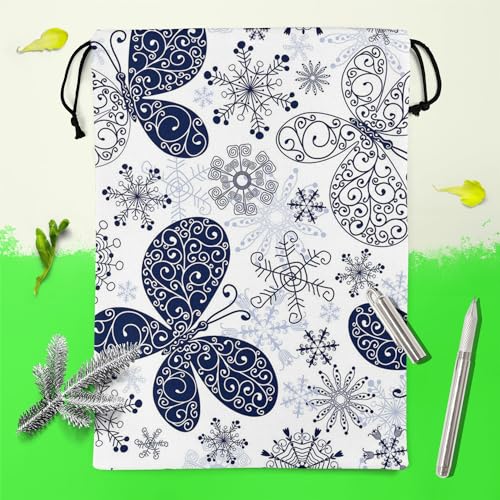 Image of ArtzFolio Snowflakes & Butterflies | Reusable Sack Bag | Bag for Gym, Storage, Vegetable & Travel