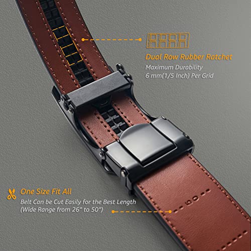 Hihawk Men's Ratchet Belt with Slide Buckle, Genuine Leather Adjustable Click Belt with Gift Box, Trim to Fit3