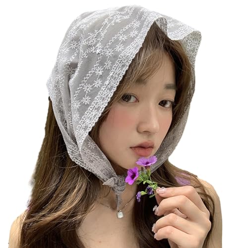 Delicate Flower Pattern Lace Headscarf Girls Hair Scarf Sheer Triangle Headband for Women Photo Hair Accessory