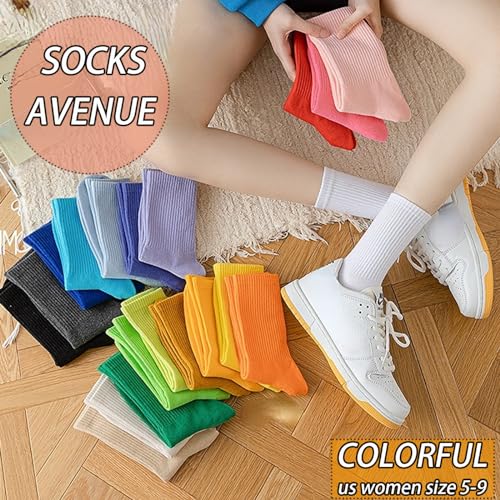 CHUNFO Colorful Womens Classic Solid Ankle Fun Cute Cotton Running Athletic Dress Crew Socks 6Pairs2