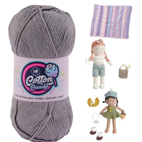 Image of NESTNHAVEN Cotton Candy 100% Cotton Yarn - (100g, 185 Meters) - Luxury Yarn for Crochet, Amigurumi, Embroidery, Toys, Garments, Flowers and Hobby, Projects. (Grey) | (300 Gm)