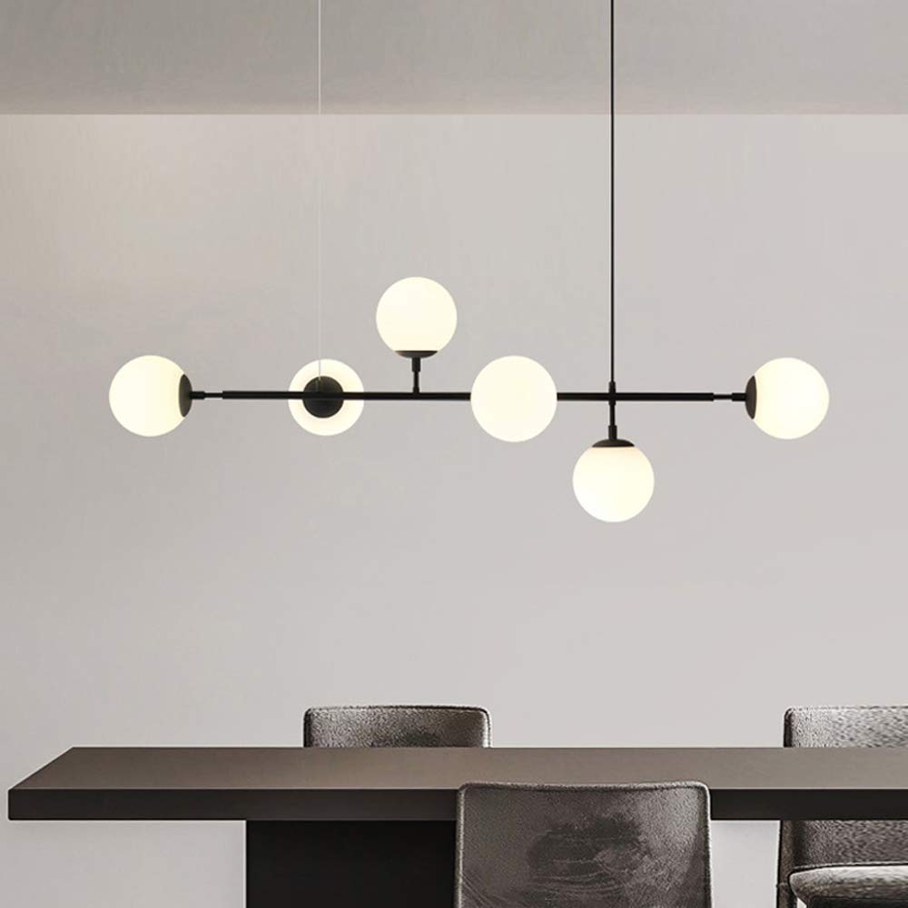 6-lumières E27 lustre moderne Europe du nord boule de verre lampe suspendue pour salon salle à manger Art décoration Restaurant noir pendentif lumière
