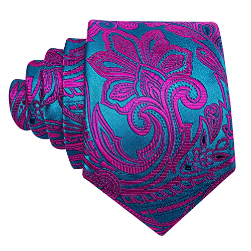 Image of Barry.Wang Men Ties Paisley Woven Silk Necktie Set with Pocket Suqare Cufflinks Formal