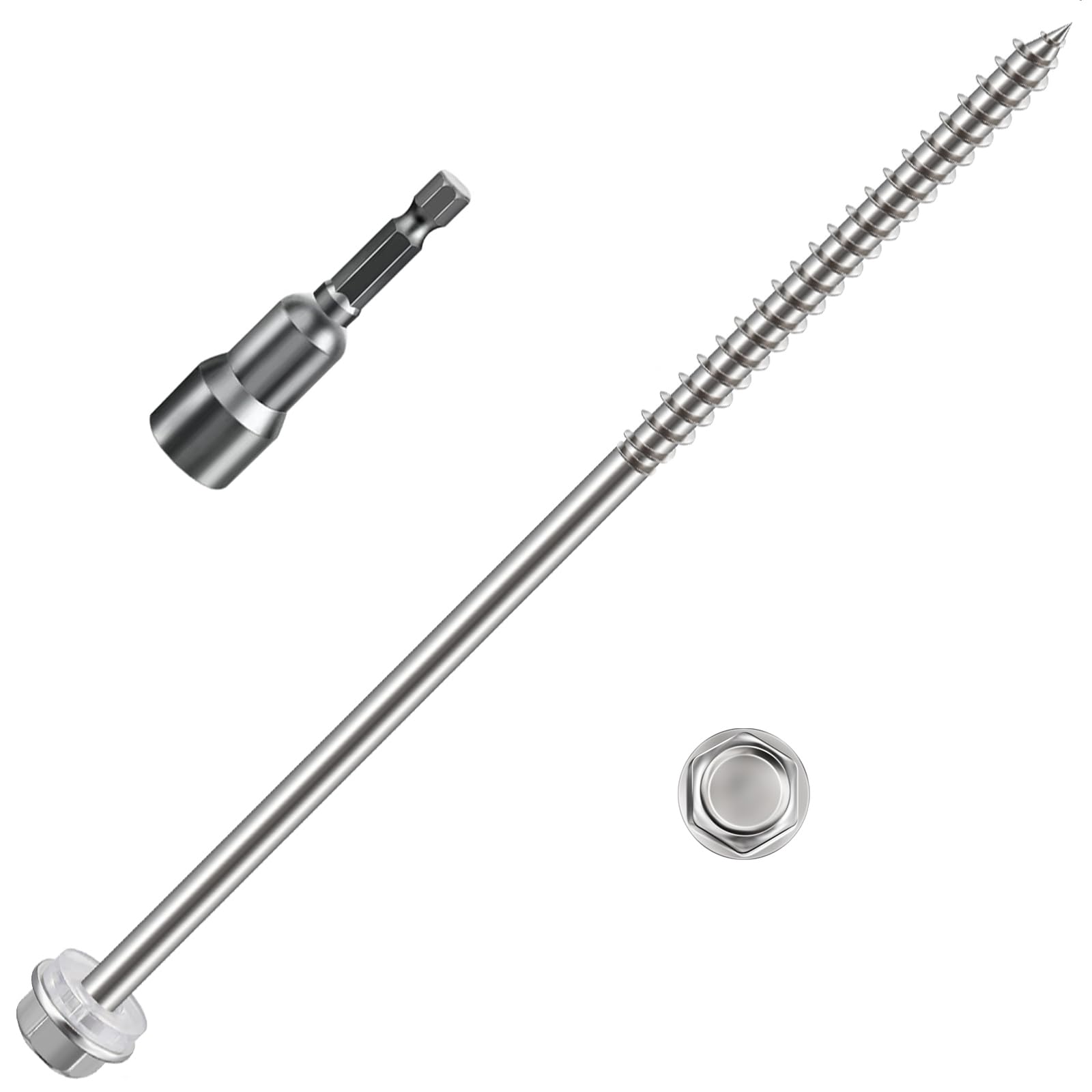 WenSilon (80Pcs)#10x5 Self-Tapping Screws for Wood 410 Stainless Steel Hexagon Head Quick Tapping