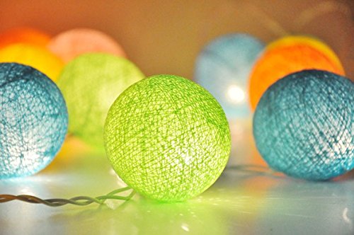 10 Multi Color Cotton Ball Warm White LED Light String Battery Operated White Globe LED Fairy Lights Christmas Bedroom Dresser Decoration [Energy Class A+++]