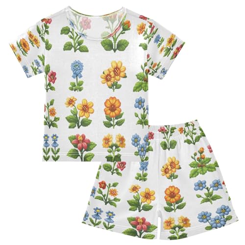 senya Short Sleeve Pajamas Sets Summer Cotton Sleepwear Leaves Yellow Blue Red Flower