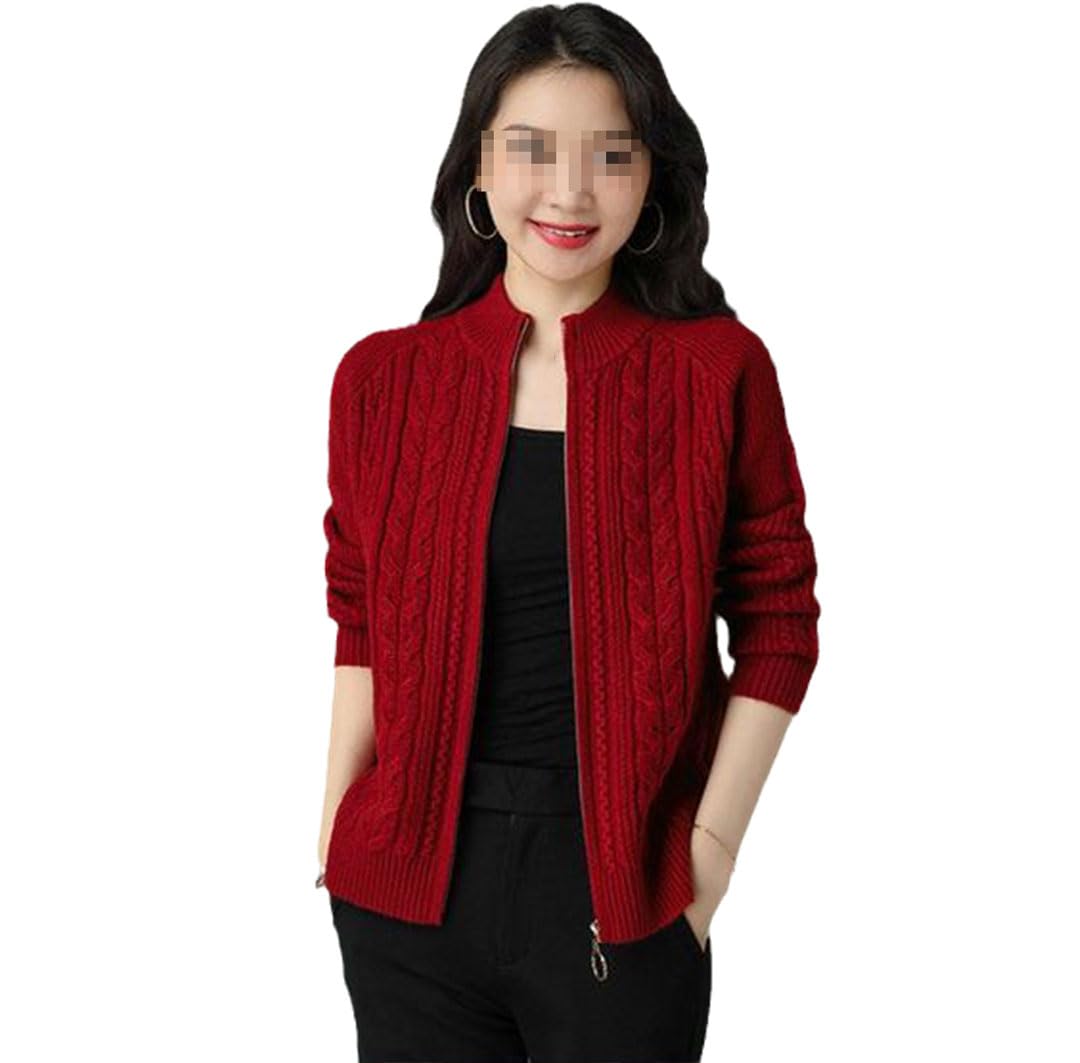 Chaqueta Tipo Cárdigan De Punto con Cremallera Y Cuello Alto para Mujer, Cárdigans De Manga Larga, Suéter Grueso