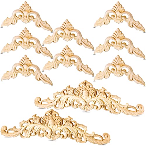 Decorative Wood Onlays and Appliques for Furniture - DIY Carved Trim Appliques for Bed, Door, Cabinet, Wardrobe - 15.7 x 4.3 inch, 4.72 x 4.72 inch(10 Pieces)