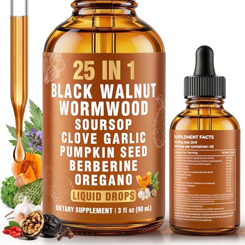 NOQONME 25-in-1 Liposomal Wormwood Black Walnut Clove Parasite Cleanse Tincture Herbal Drops with Garlic Oregano Pumpkin Seed & Berberine Lymphatic Support & Gut Health 90ml