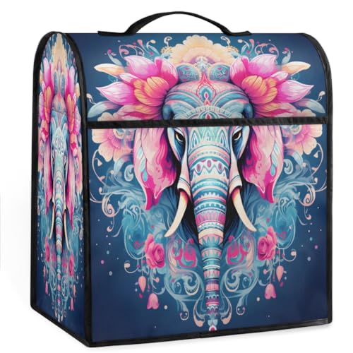 Coffee Maker Cover Ethnic Flower Elephant Kitchen Appliance Covers Small Appliance Covers Blender Cover Juicer Cover Dust Covers for Kitchen Appliances with Top Handle and Pockets,Washable,C99