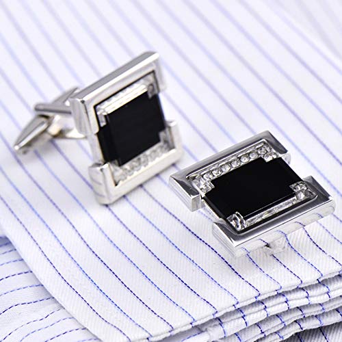 Mancuernillas Cuadradas Esmaltadas Negro y Plata KnBoB miniatura 2
