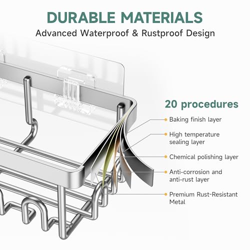 Image of Veken Shower Caddy 6-Pack, Advanced Rustproof Design, No Drilling Adhesive Shelves, Rack with Soap Holder, Large Capacity Bathroom Organizers and Storage, Wall-Mounted Kitchen & Home Decor, Silver