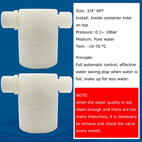 Image of Water Float Valve, Water Level Control Water Tank Traditional Float Valve Upgrade 2 PCS(3 /4 inch, side inlet)