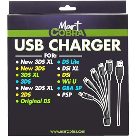 Mart Cobra USB Charger Cable for New 3DS XL/New 3DS/3DS XL/3DS/new 2DS XL/2DS/DS/DSi/GBA SP/DS Lite/Wii U Gamepad/PSP/Compatible 5 in 1 Nintendo 3DS Charger, Nintendo DS Charger, Gameboy Advance SP Cover