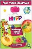 HiPP Bio Quetschie Waldbeeren in Apfel-Pfirsich - Thilo Tiger, 16 Stück (4er Pack mit je 4 x 100g), ab 1 Jahr, 100% Fruchtpüree, ohne Zuckerzusatz, in bester Bio-Qualität
