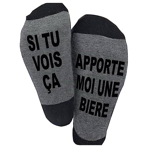 Blesser Chaussettes Coton, SI TU VOIS ÇA, APPORTE MOI Chaussettes Drôles Chaussettes Courtes Fantaisie Cadeaux Nouveauté pour Homme Femme Cadeau Papa, Gris