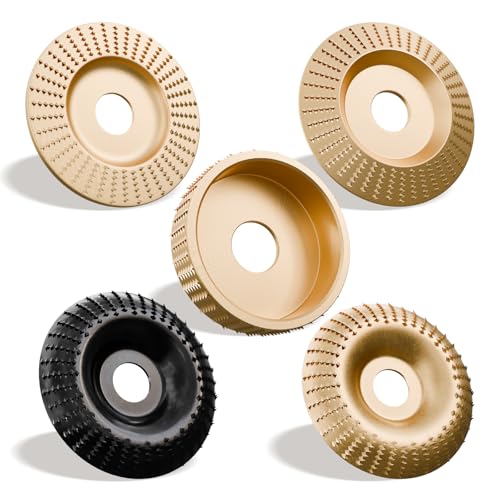 BlazeTech 5-Piece Wood Carving Disc Set – Premium Grinding Wheel for Angle Grinders, Includes Flat, Curved, and Conical Shaped Discs for Efficient Wood, Plastic, and Soft Material Removal