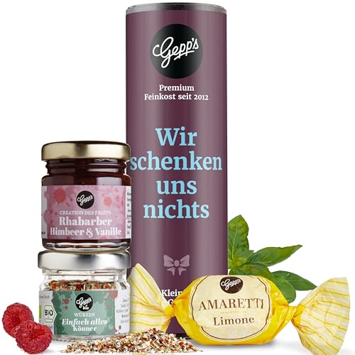 Gepp’s Feinkost Wir schenken uns nichts I Geschenkkorb mit Gewürzen & Konfitüre I Mitbringsel oder als Dankeschön I Geschenkkorb für Männer und Frauen I Gourmet Geschenkidee