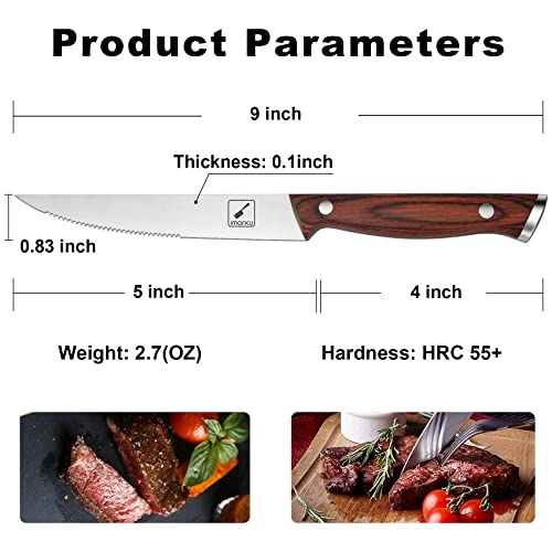Image of imarku Steak Knives, Serrated Steak knives Set of 6, Japanese HC Steel Knife Set, Premium Serrated Carbon Stainless Steel Steak Knife with Gift Box,9 Inches /Piece, Silver