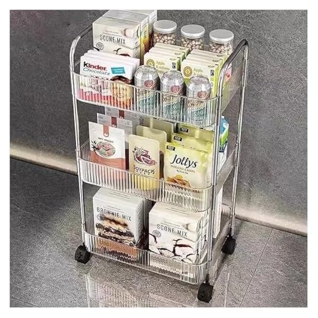 3/4 Layer Rolling Trolley Storage Rack - Movable Trolley with Hanging Basket for Bathroom, Makeup, and Snack Organization(2-tier 2 baskets)-OlE86tXs