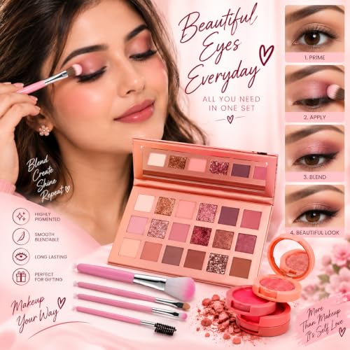 Image of Makeup Kit for Women with 18 Shade Eyeshadow Palette, Blush & Makeup Brushes | Matte, Shimmer & Glitter Eye Makeup Set | Cosmetic Kit for Party, Wedding & Everyday Looks
