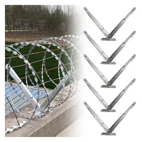 OYKSHDF 5 Pack Razor Wire V Bracket Galvanized Steel Barbed Wire Fencing V Bracket Easy Install Roll Concertina for top of Fence Roll Cage Arm Extension Mount for Garden Agricultural Fencing