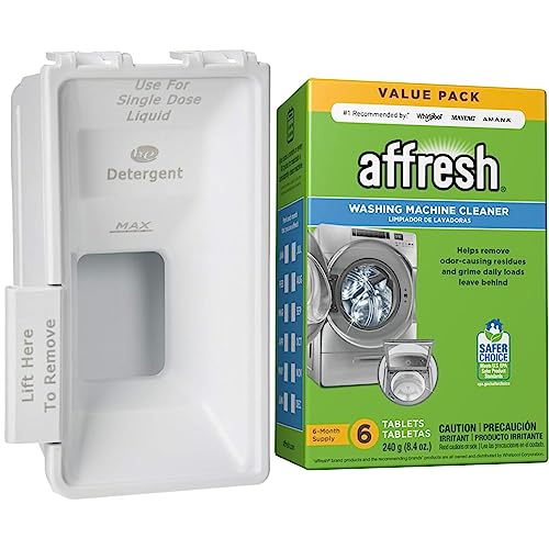 Whirlpool W10340677A Dispenser Cup & Affresh Washing Machine Cleaner, Cleans Front Load and Top Load Washers, Including HE, 6 Tablets