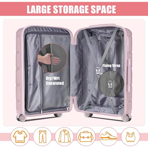 Pink Hardside Rugged Travel Suitcase, Silent Quite 360 Spinner Wheels, Expandable TSA Lock Luggage, Aluminum Handle, 2-Piece Set (20/28)2