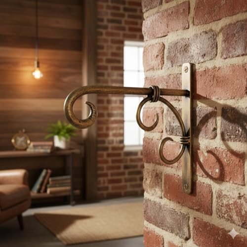 Image of Iron Antique Golden Wall Bracket for Hanging Lanterns, Planters, Bells & Diya | Wall Mount Hanger for Garden, Balcony, Indoor & Outdoor (17 x 16.5 x 2 Cm, Golden 6)